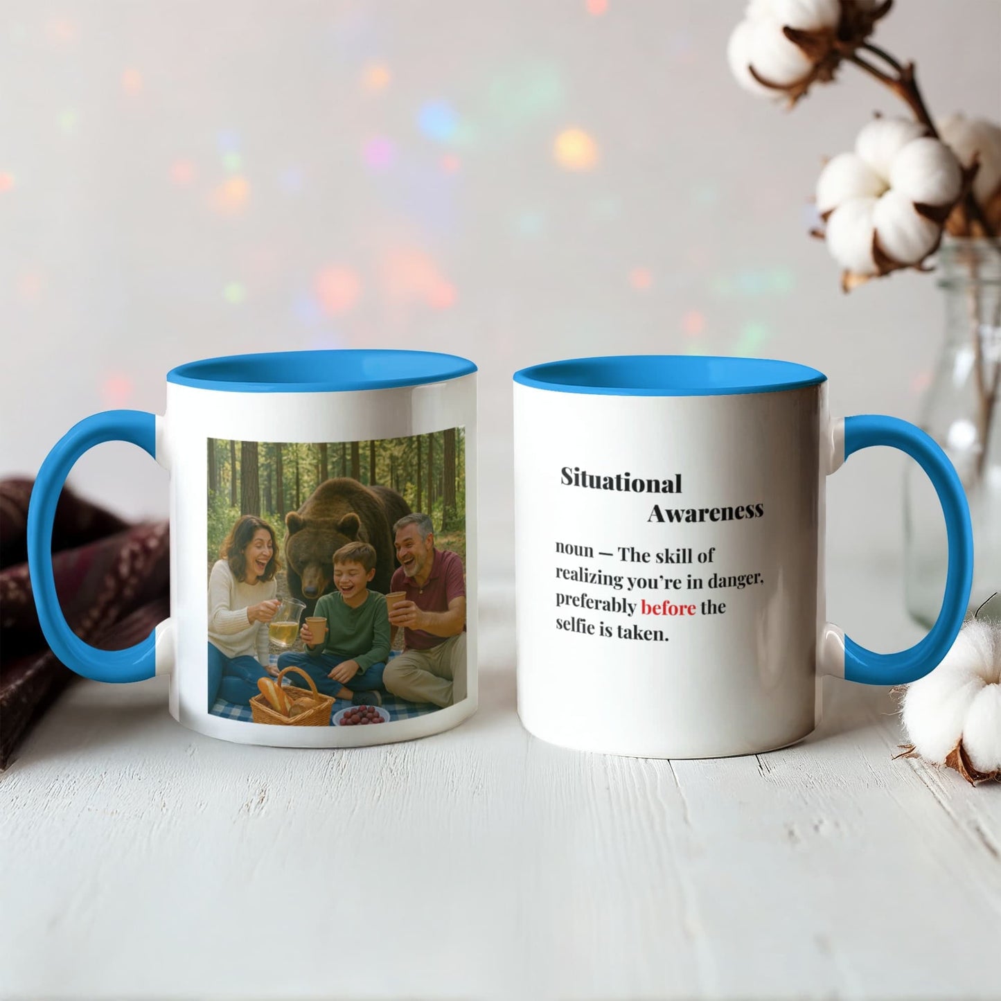 ShineOn Fulfillment Drinkware 11 oz. / Light Blue Bear Situational Awareness Coffee Mug - GHR1169