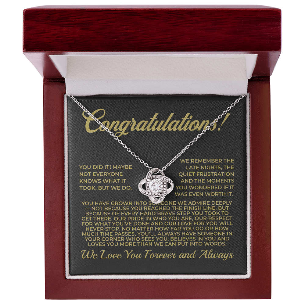 ShineOn Fulfillment Jewelry 14K White Gold Finish / Luxury Box Congratulations from Us! - Love-knot Necklace - GHR1082