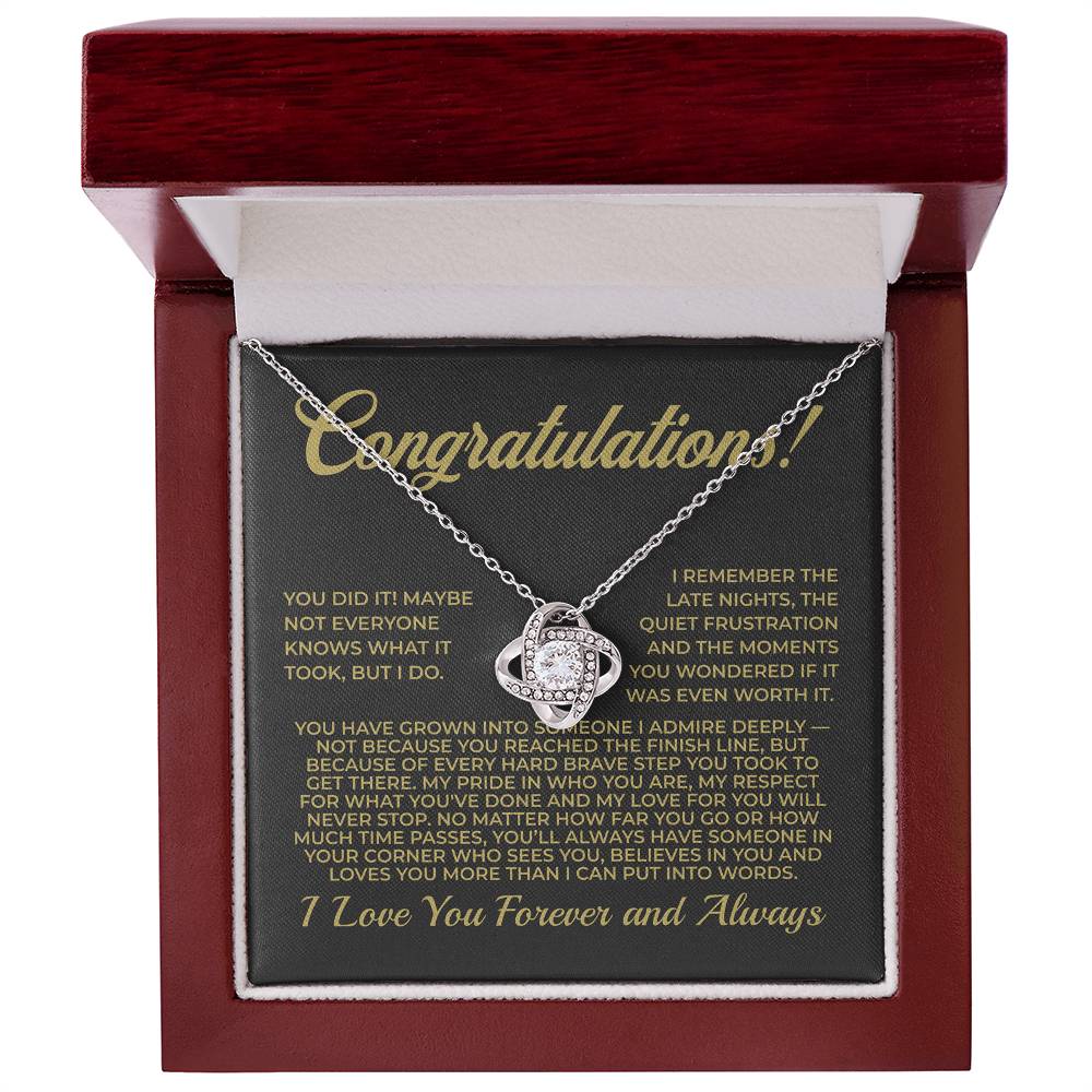 ShineOn Fulfillment Jewelry 14K White Gold Finish / Luxury Box Congratulations! - Love Knot Necklace - GHR1079