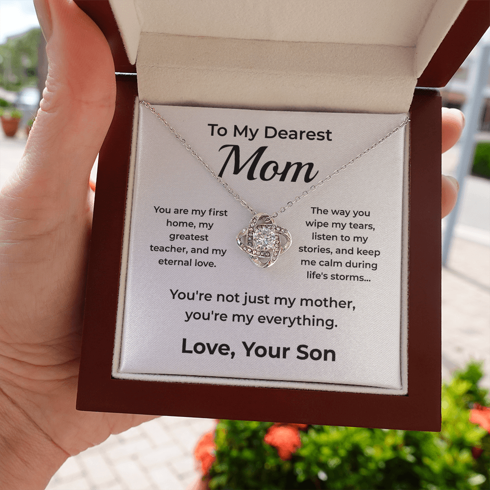 ShineOn Fulfillment Jewelry 14K White Gold Finish / Luxury Box To Mom From Son - Love-Knot Necklace