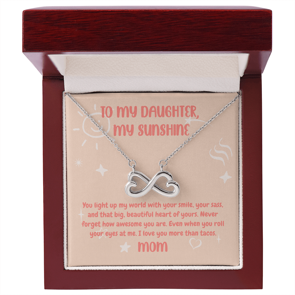ShineOn Fulfillment Jewelry 14k White Gold Finish / Luxury Box To My Daughter, My Sunshine - Endless Love Necklace - GHR1158