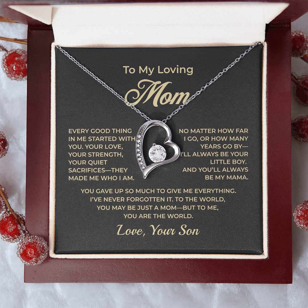 ShineOn Fulfillment Jewelry 14k White Gold Finish / Luxury Box To My Loving Mom – From Son – Forever Love Necklace - GHR1153