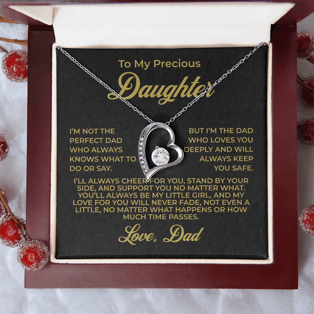 ShineOn Fulfillment Jewelry 14k White Gold Finish / Luxury Box To My Precious Daughter - Forever Love Necklace - GHR1087