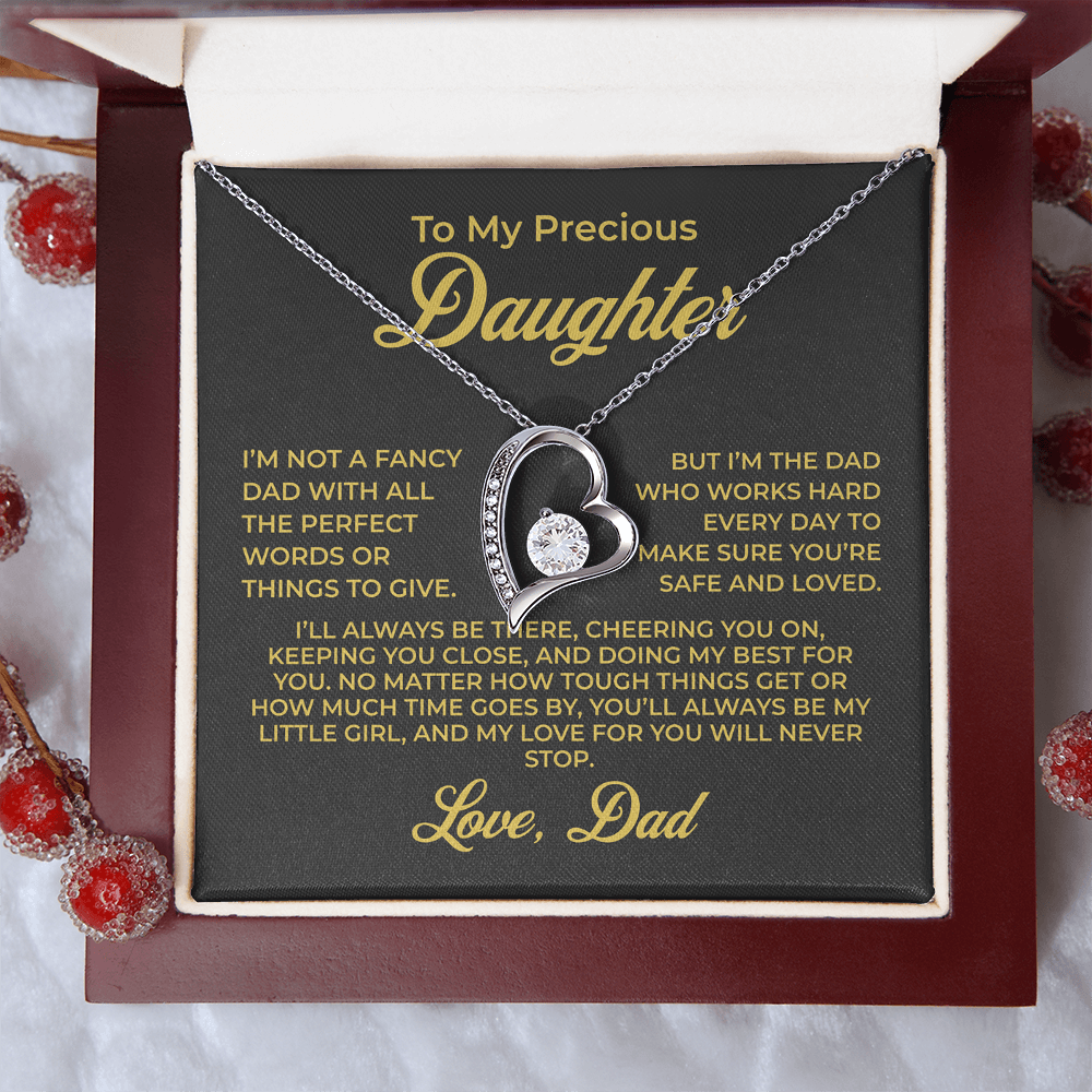 ShineOn Fulfillment Jewelry 14k White Gold Finish / Luxury Box To My Precious Daughter - Forever Love Necklace - GHR1091