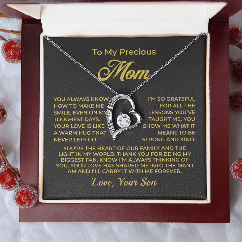 ShineOn Fulfillment Jewelry 14k White Gold Finish / Luxury Box To My Precious Mom - Forever Love Necklace - GHR1090