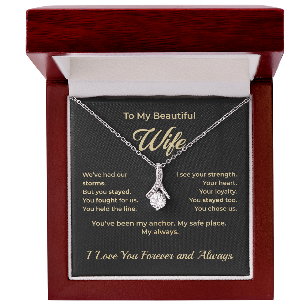 ShineOn Fulfillment Jewelry 14k White Gold Finish / Luxury Box To My Wife – Alluring Beauty Necklace - GHR1187