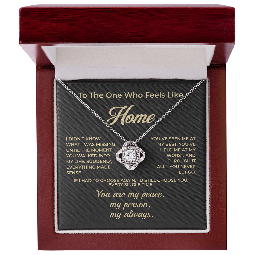 ShineOn Fulfillment Jewelry 14K White Gold Finish / Luxury Box To The One Who Feels Like Home – Love Knot Necklace - GHR1155