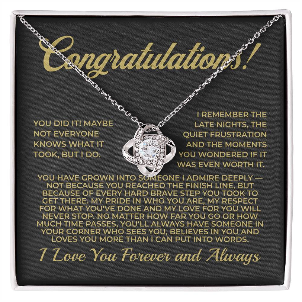 ShineOn Fulfillment Jewelry 14K White Gold Finish / Standard Box Congratulations! - Love Knot Necklace - GHR1079