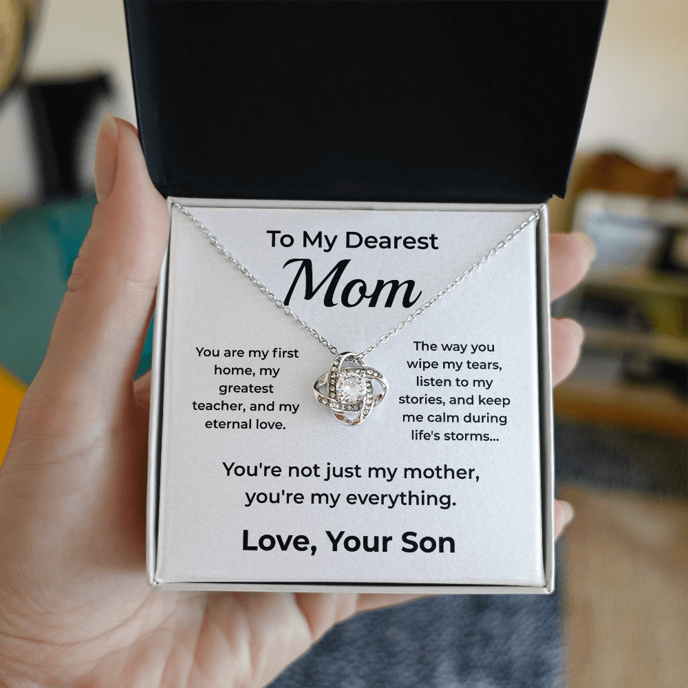 ShineOn Fulfillment Jewelry 14K White Gold Finish / Standard Box To Mom From Son - Love-Knot Necklace