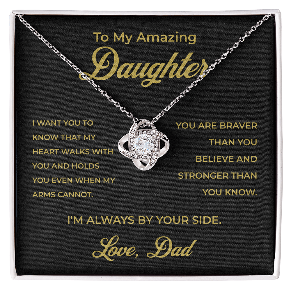 ShineOn Fulfillment Jewelry 14K White Gold Finish / Standard Box To My Amazing Daughter From Dad - Black Love-knot Necklace