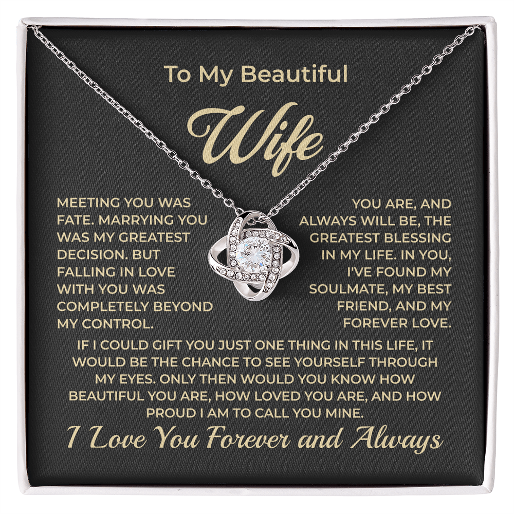 ShineOn Fulfillment Jewelry 14K White Gold Finish / Standard Box To My Beautiful Wife - Love Knot Necklace - GHR1152
