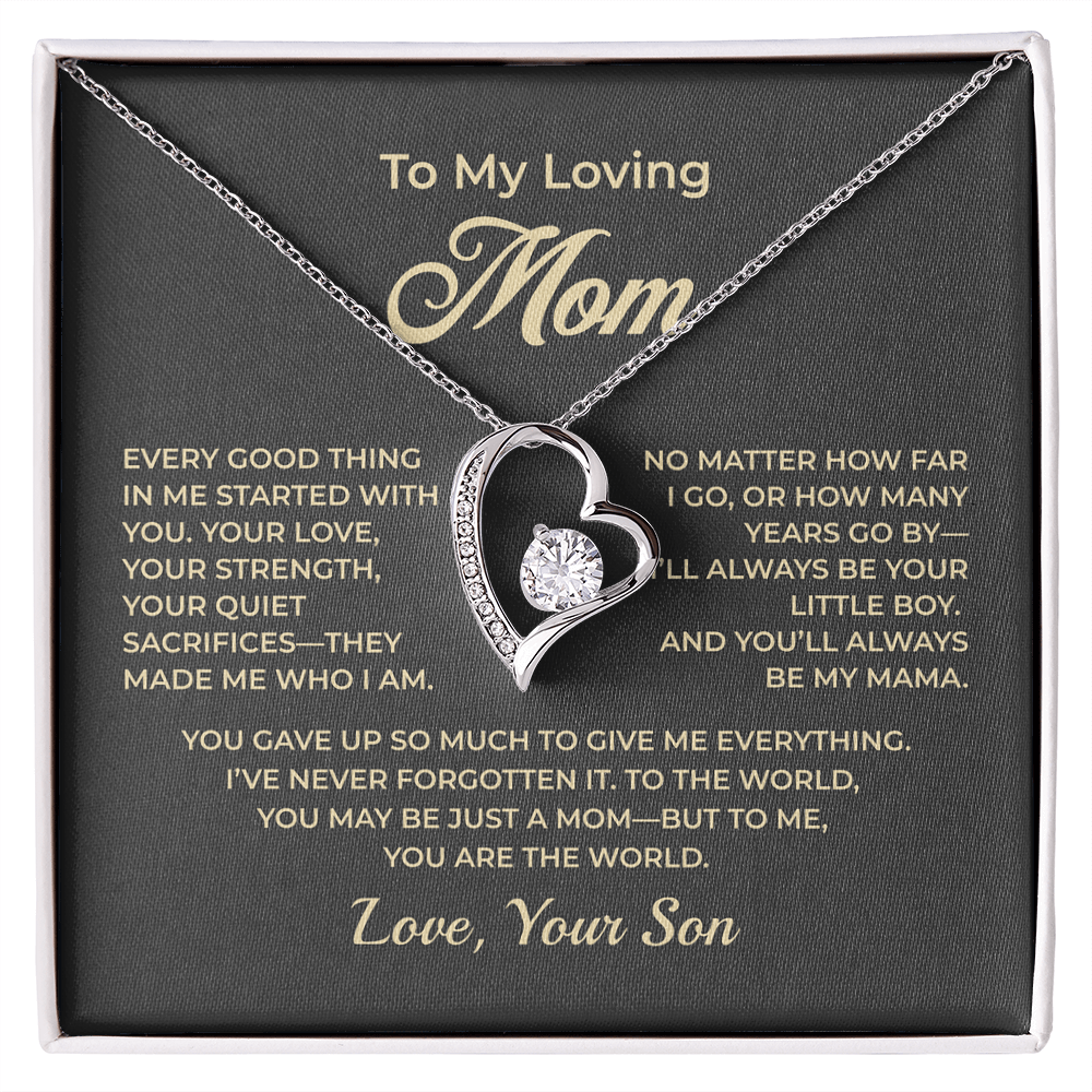 ShineOn Fulfillment Jewelry 14k White Gold Finish / Standard Box To My Loving Mom – From Son – Forever Love Necklace - GHR1153