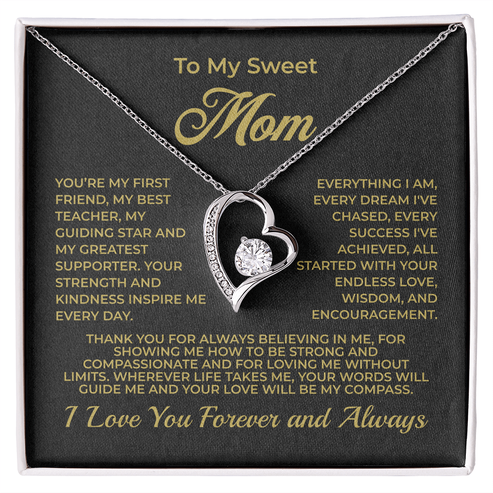 ShineOn Fulfillment Jewelry 14k White Gold Finish / Standard Box To My Sweet Mom - Forever Love Necklace