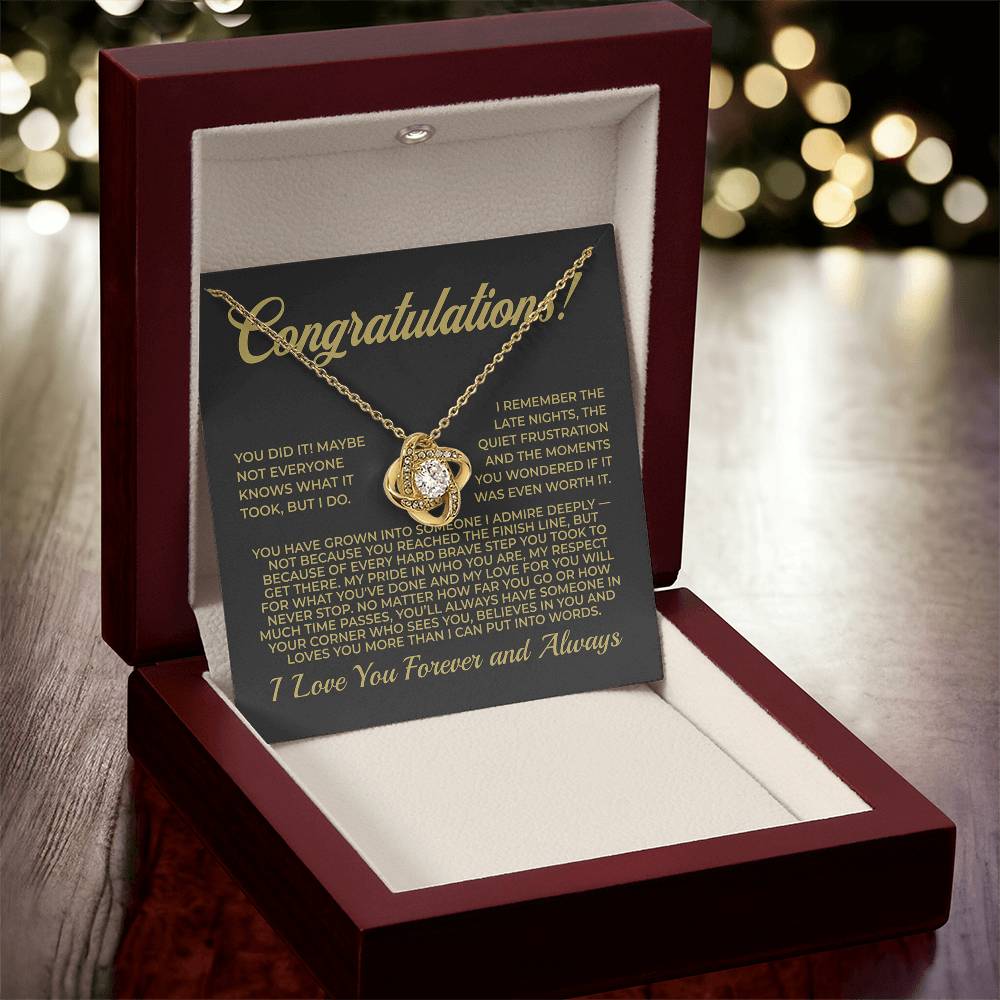 ShineOn Fulfillment Jewelry 18K Yellow Gold Finish / Luxury Box Congratulations! - Love Knot Necklace - GHR1079