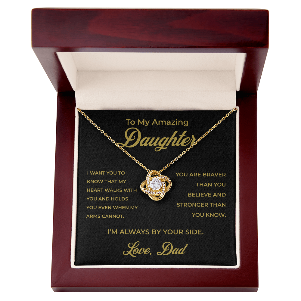 ShineOn Fulfillment Jewelry 18K Yellow Gold Finish / Luxury Box To My Amazing Daughter From Dad - Black Love-knot Necklace