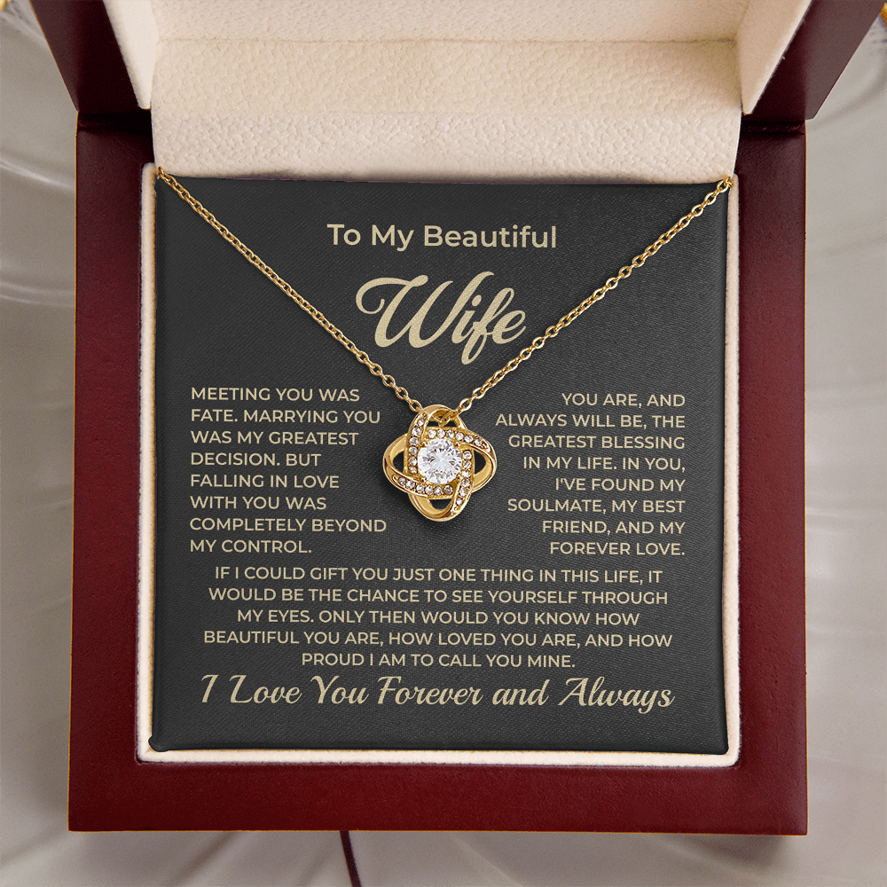 ShineOn Fulfillment Jewelry 18K Yellow Gold Finish / Luxury Box To My Beautiful Wife - Love Knot Necklace - GHR1152