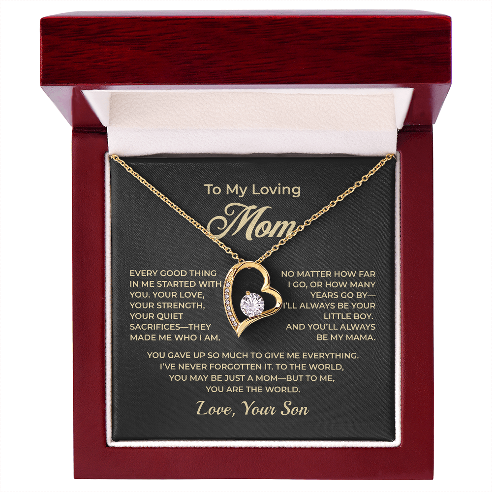 ShineOn Fulfillment Jewelry 18k Yellow Gold Finish / Luxury Box To My Loving Mom – From Son – Forever Love Necklace - GHR1153
