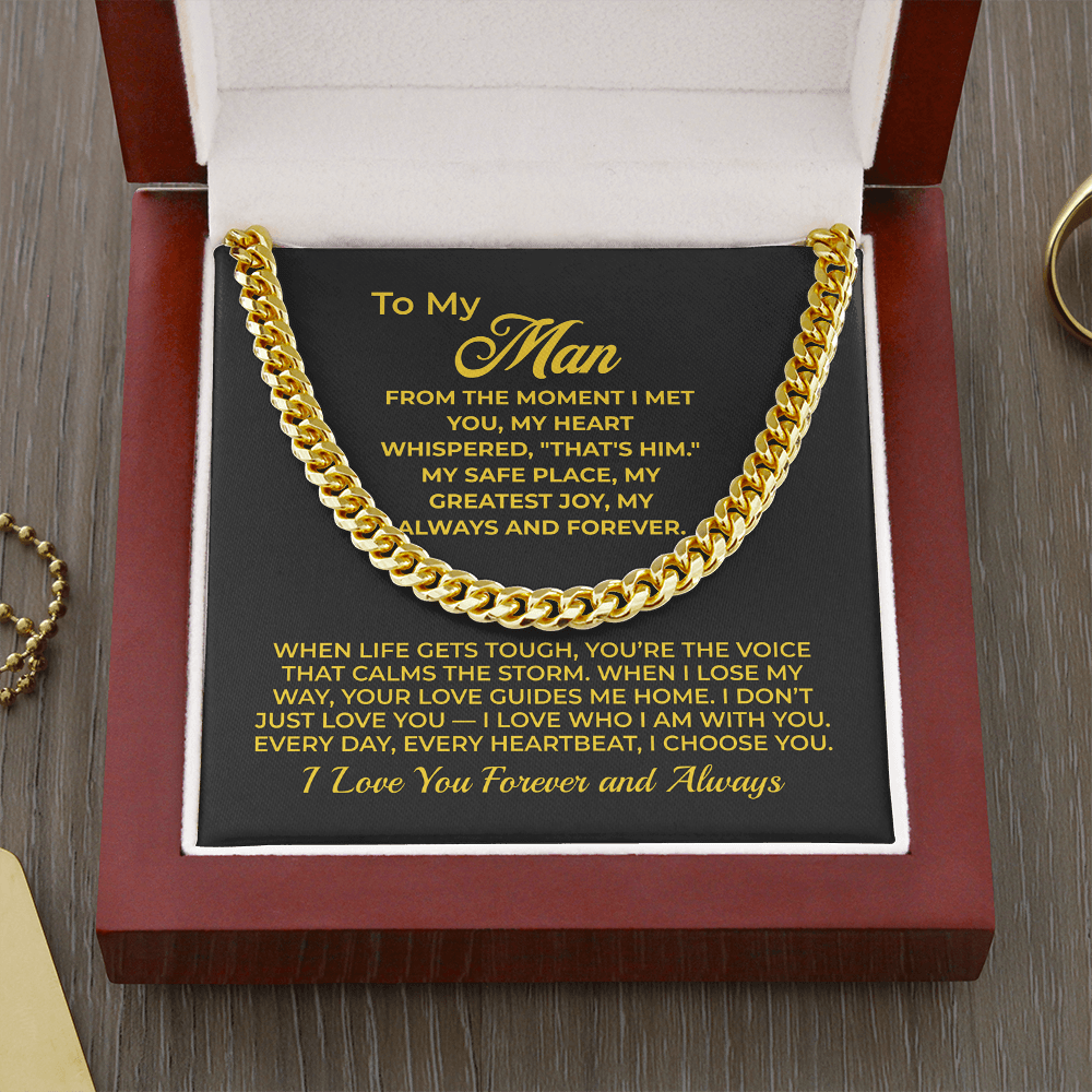 ShineOn Fulfillment Jewelry 18K Yellow Gold Finish / Luxury Box To My Man - Cuban Chain Necklace - GHR1106