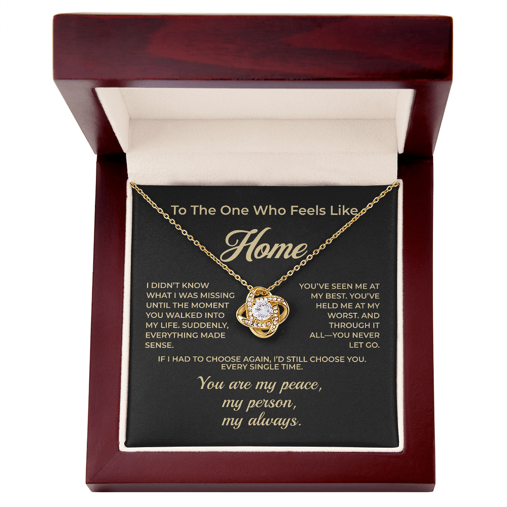 ShineOn Fulfillment Jewelry 18K Yellow Gold Finish / Luxury Box To The One Who Feels Like Home – Love Knot Necklace - GHR1155