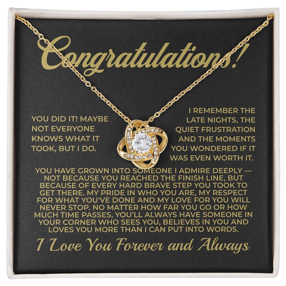 ShineOn Fulfillment Jewelry 18K Yellow Gold Finish / Standard Box Congratulations! - Love Knot Necklace - GHR1079