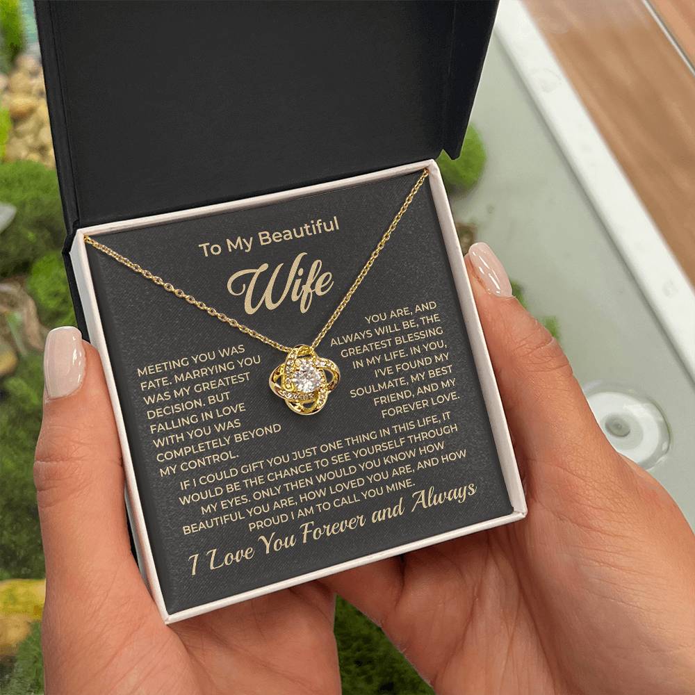 ShineOn Fulfillment Jewelry 18K Yellow Gold Finish / Standard Box To My Beautiful Wife - Love Knot Necklace - GHR1152