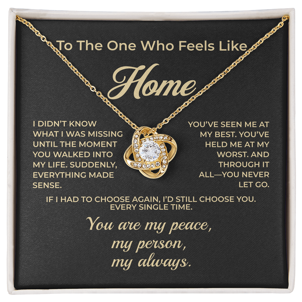 ShineOn Fulfillment Jewelry 18K Yellow Gold Finish / Standard Box To The One Who Feels Like Home – Love Knot Necklace - GHR1155