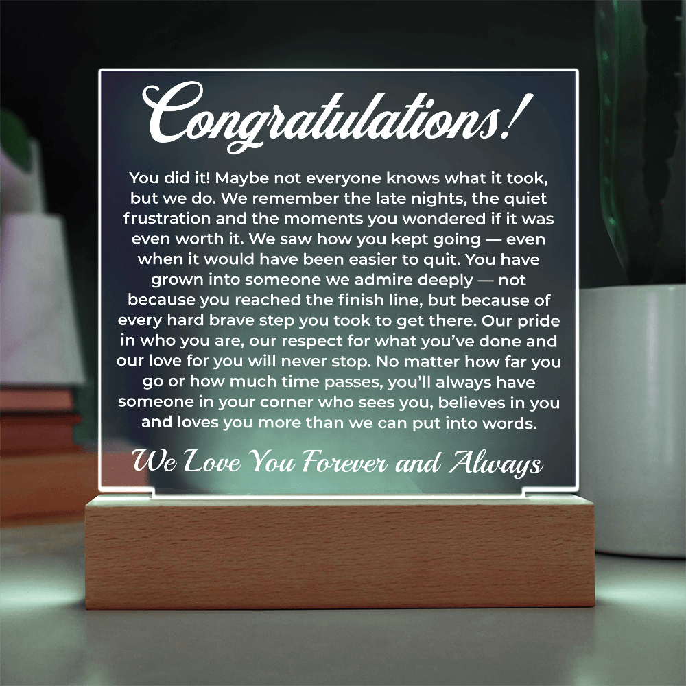 ShineOn Fulfillment Jewelry Congratulations from Us! - LED Acrylic Plaque - GHR1083