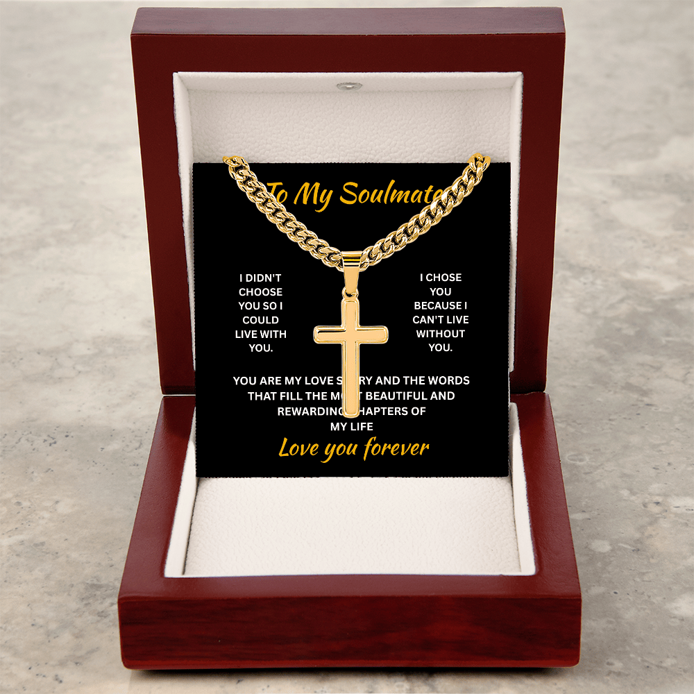 ShineOn Fulfillment Jewelry Soulmate - Artisan Cross with Cuban Link Chain - GHR1301