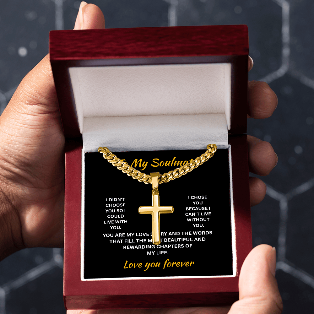 ShineOn Fulfillment Jewelry Soulmate - Artisan Cross with Cuban Link Chain - GHR1308