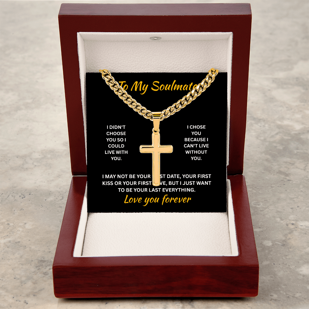 ShineOn Fulfillment Jewelry Soulmate - Artisan Cross with Cuban Link Chain - GHR1314