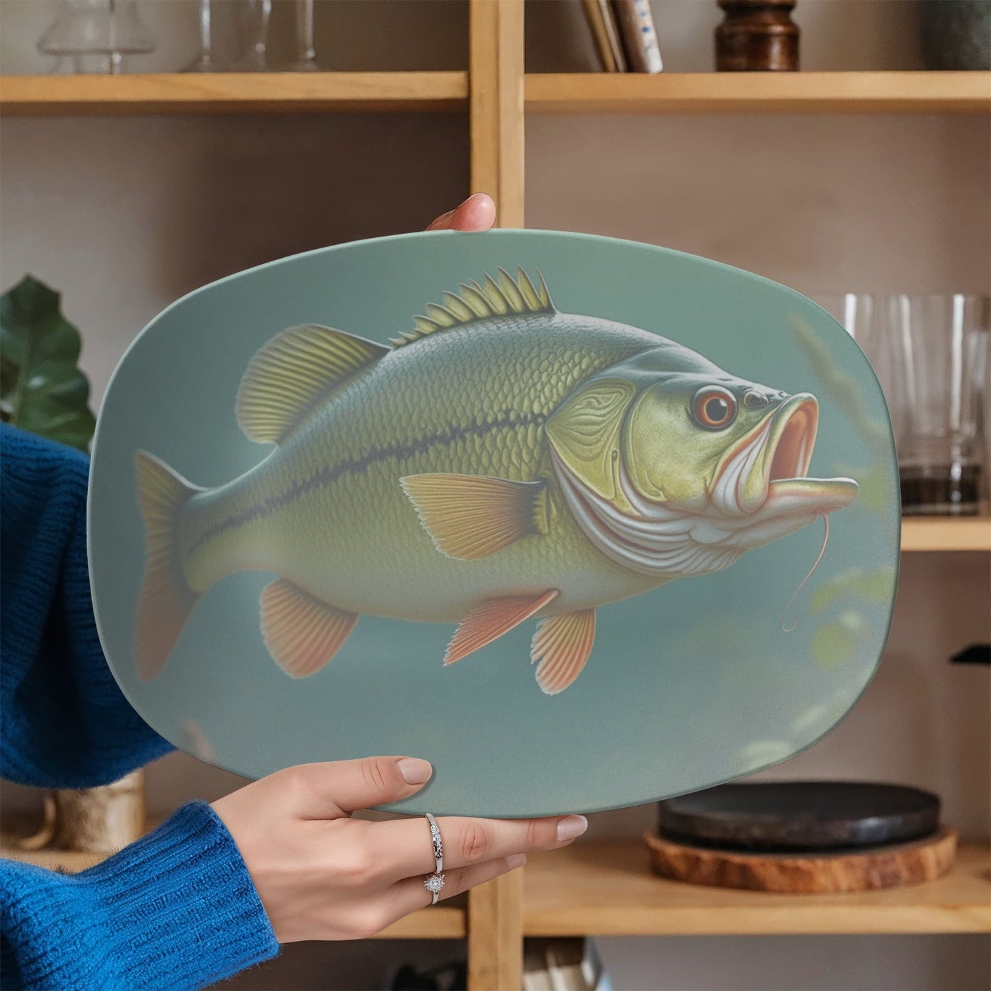 ShineOn Fulfillment Kitchenware 10”x14” Platter Gone Fishin' Catchall Tray – Bass Edition - GHR1134