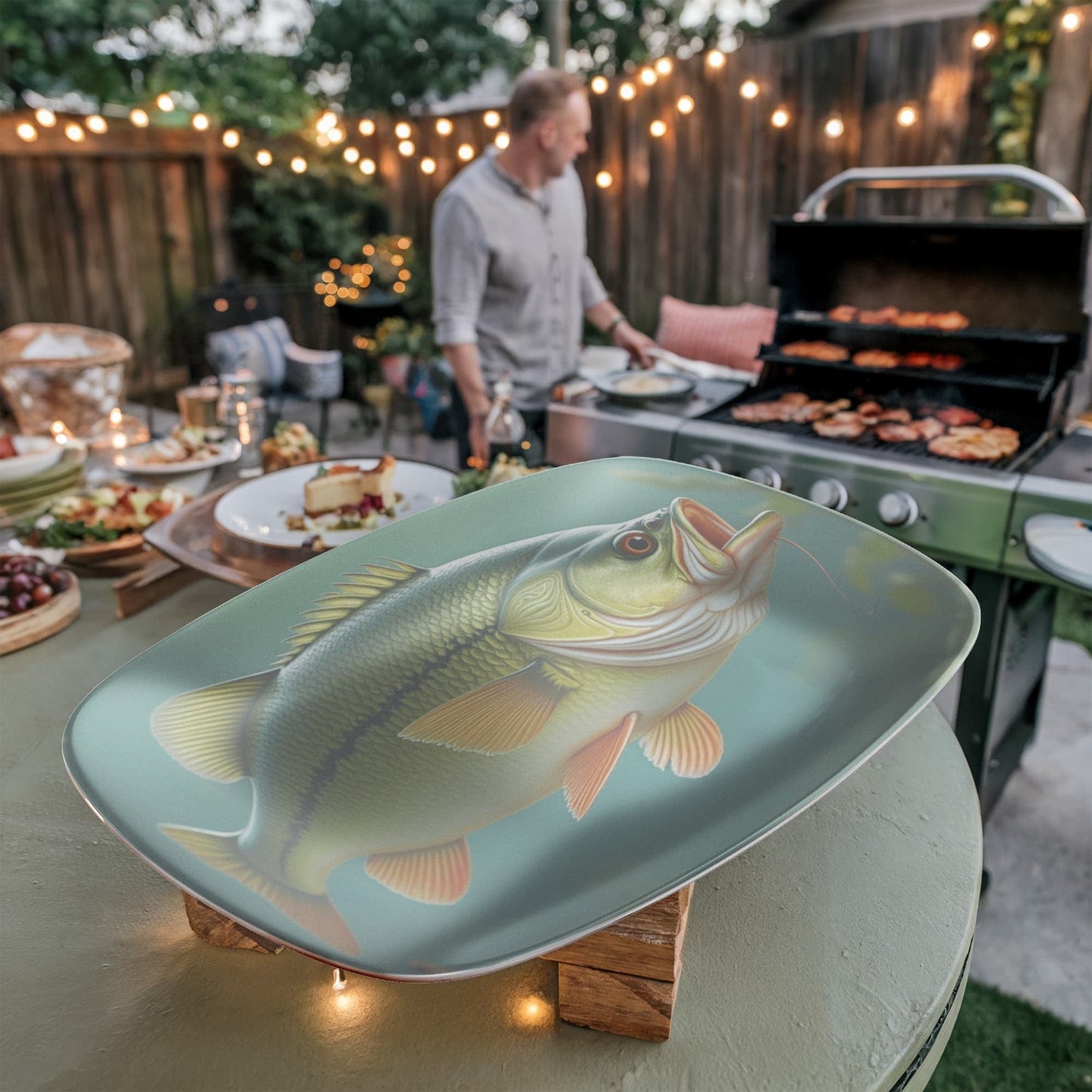 ShineOn Fulfillment Kitchenware 10”x14” Platter Gone Fishin' Catchall Tray – Bass Edition - GHR1134