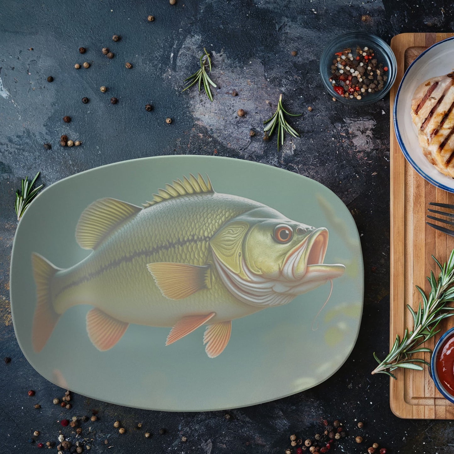 ShineOn Fulfillment Kitchenware 10”x14” Platter Gone Fishin' Catchall Tray – Bass Edition - GHR1134