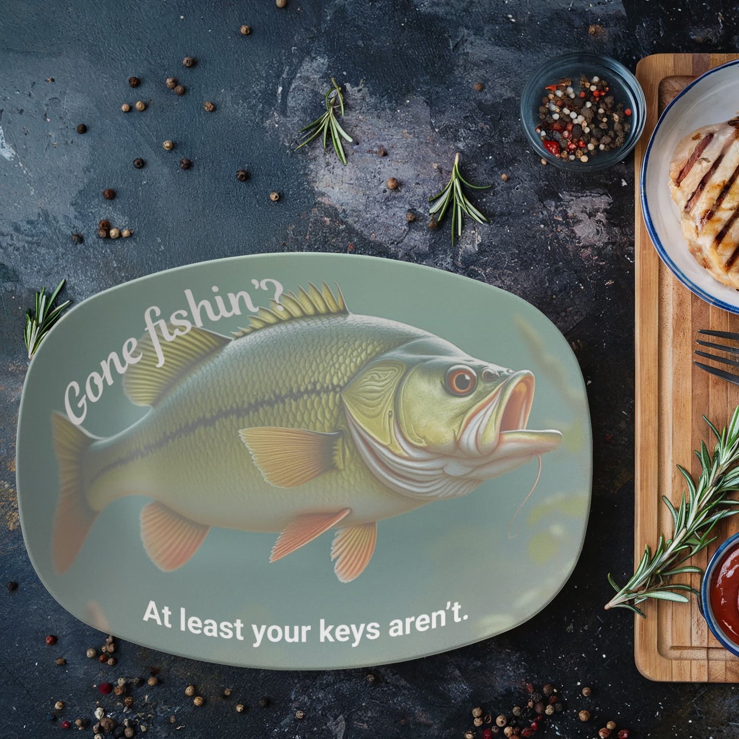 ShineOn Fulfillment Kitchenware 10”x14” Platter Gone Fishin' Catchall Tray - GHR1135