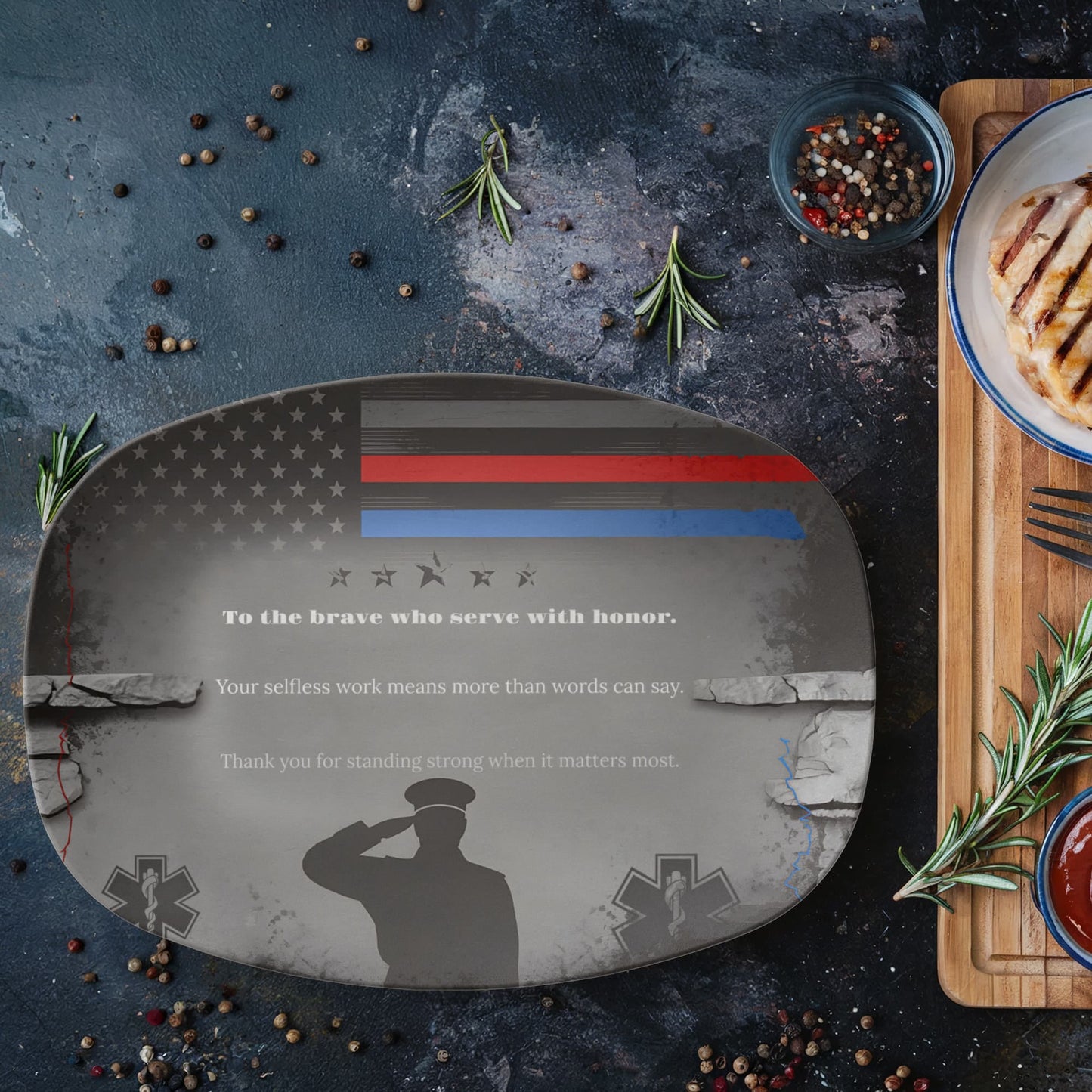 ShineOn Fulfillment Kitchenware 10”x14” Platter To the Brave – First Responder Catchall - GHR1142