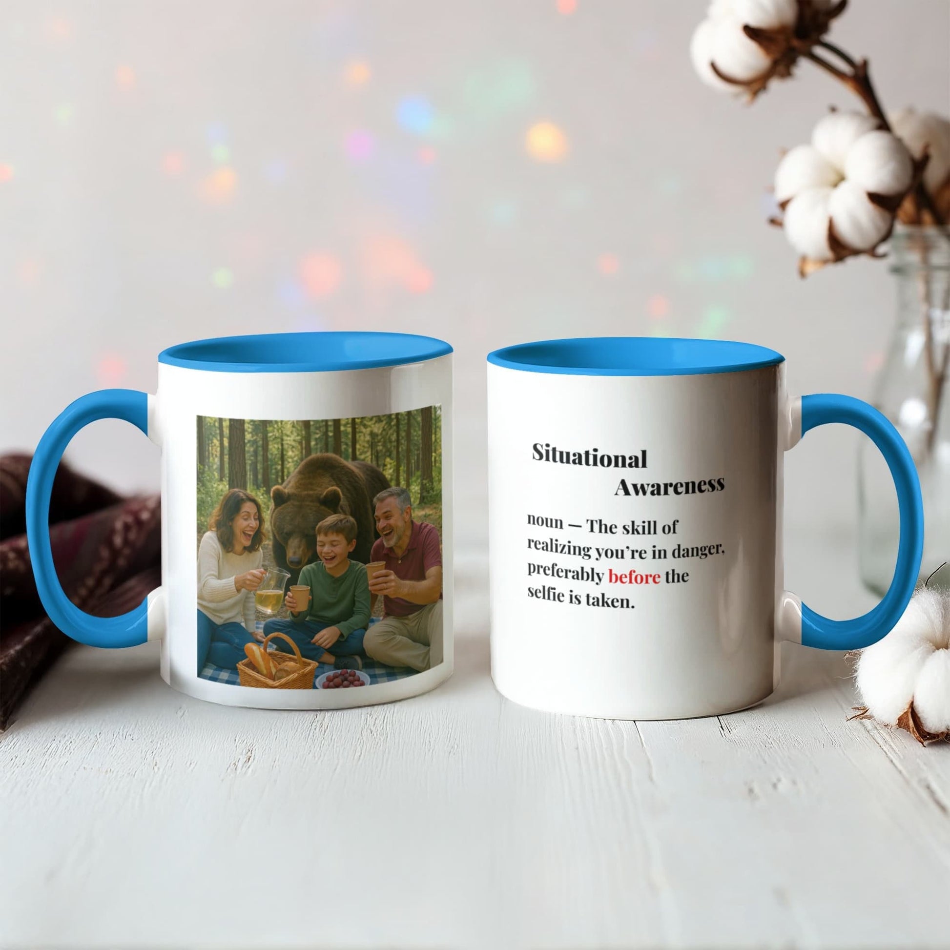 ShineOn Fulfillment Drinkware 11 oz. / Light Blue Bear Situational Awareness Coffee Mug - GHR1169