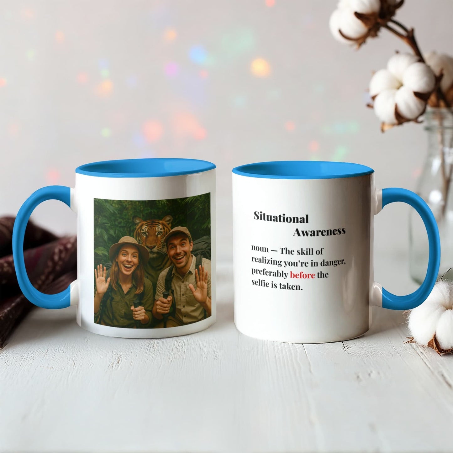 ShineOn Fulfillment Drinkware 11 oz. / Light Blue Tiger Situational Awareness Coffee Mug - GHR1179