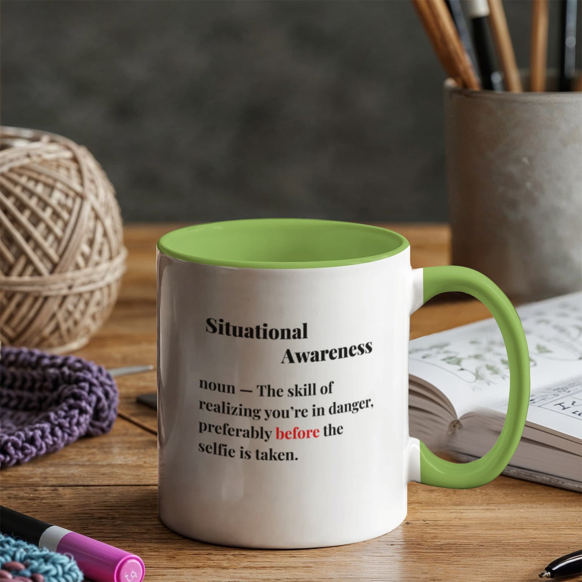 ShineOn Fulfillment Drinkware 11 oz. / Light Green Bear Situational Awareness Coffee Mug - GHR1169
