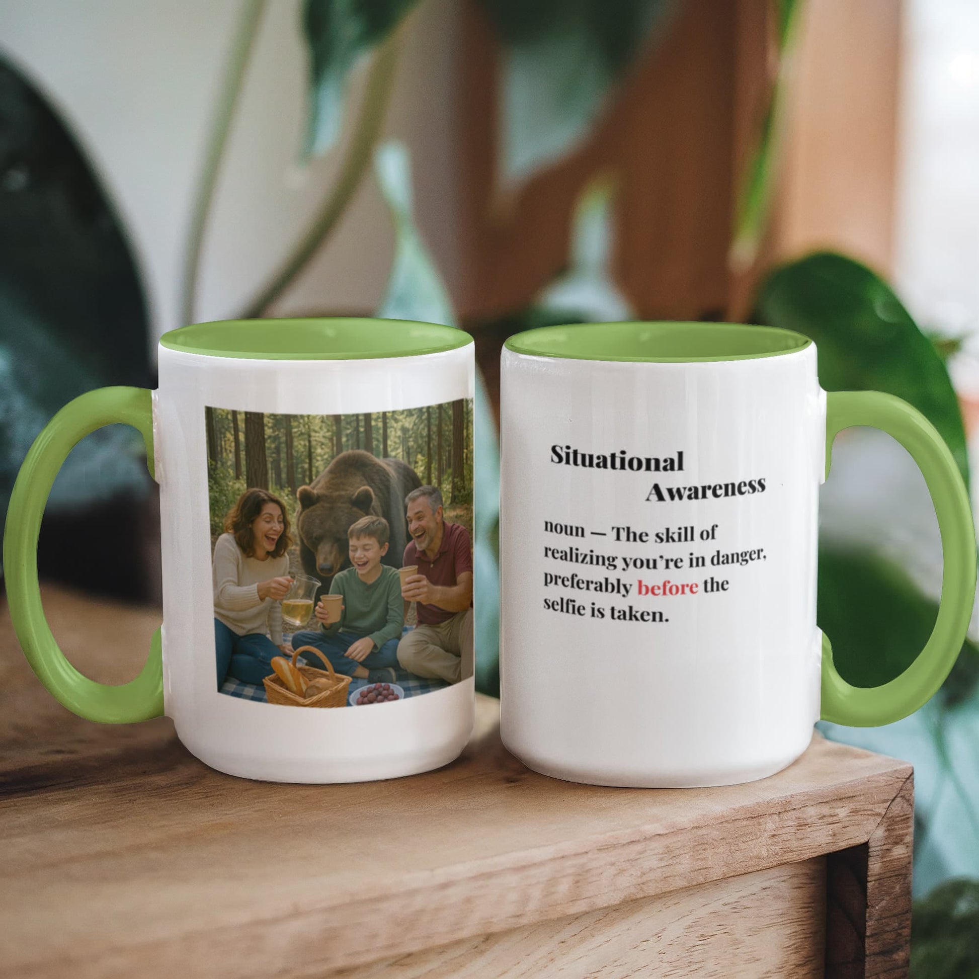 ShineOn Fulfillment Drinkware 15 oz. / Light Green Bear Situational Awareness Coffee Mug - GHR1169