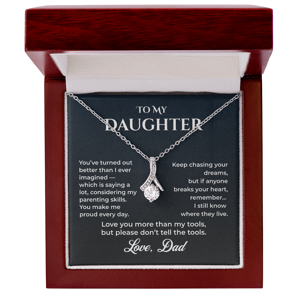 ShineOn Fulfillment Jewelry 14k White Gold Finish / Luxury Box Dad->Daughter - Alluring Beauty Necklace - GHR1237