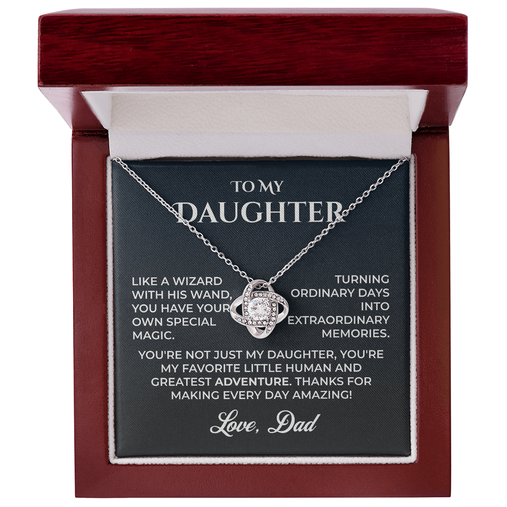 ShineOn Fulfillment Jewelry 14K White Gold Finish / Luxury Box Dad->Daughter - Love Knot - GHR1243