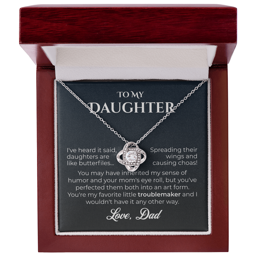 ShineOn Fulfillment Jewelry 14K White Gold Finish / Luxury Box Dad->Daughter - Love Knot Necklace - GHR1241