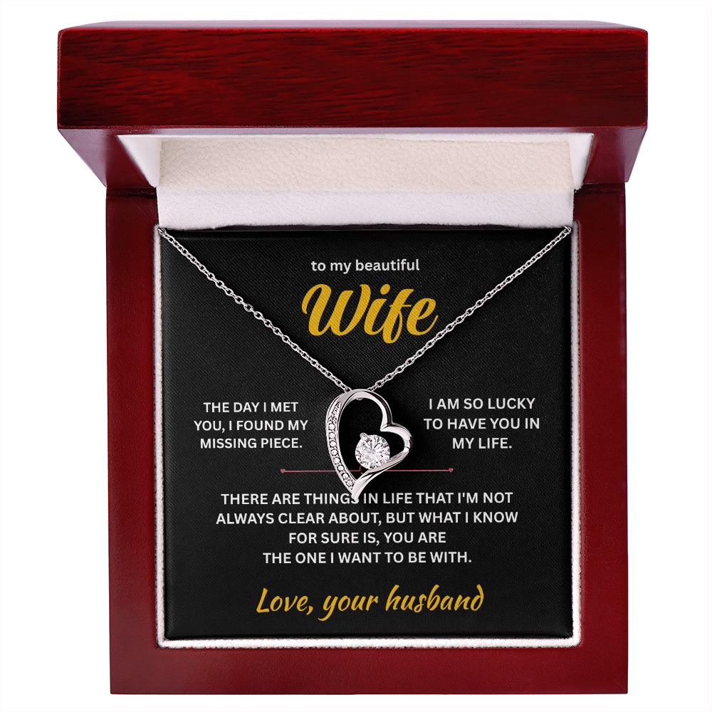 ShineOn Fulfillment Jewelry 14k White Gold Finish / Luxury Box Husband=>Wife - Forever Love Necklace - GHR1282