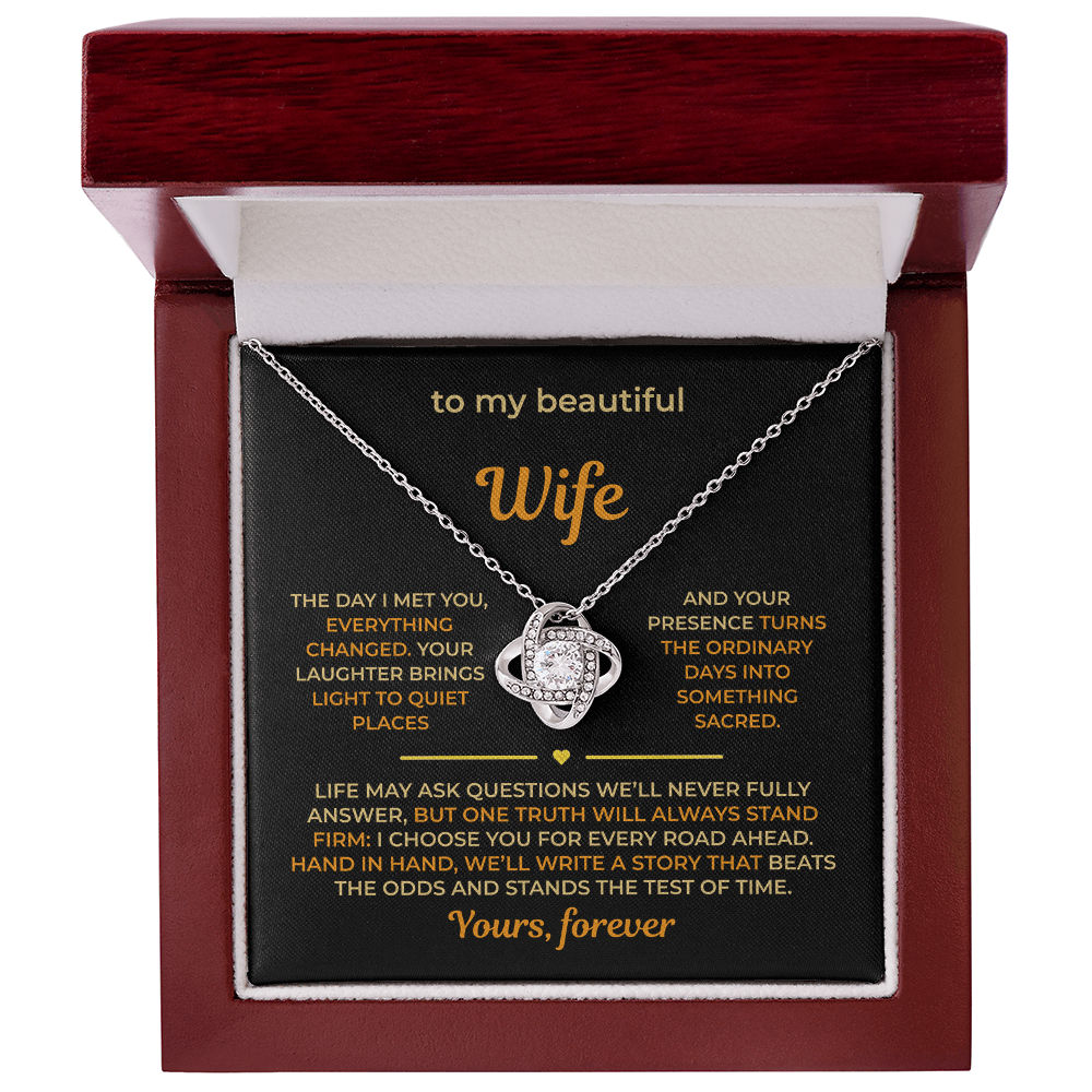 ShineOn Fulfillment Jewelry 14K White Gold Finish / Luxury Box Husband->Wife - Love Knot Necklace - GHR1275