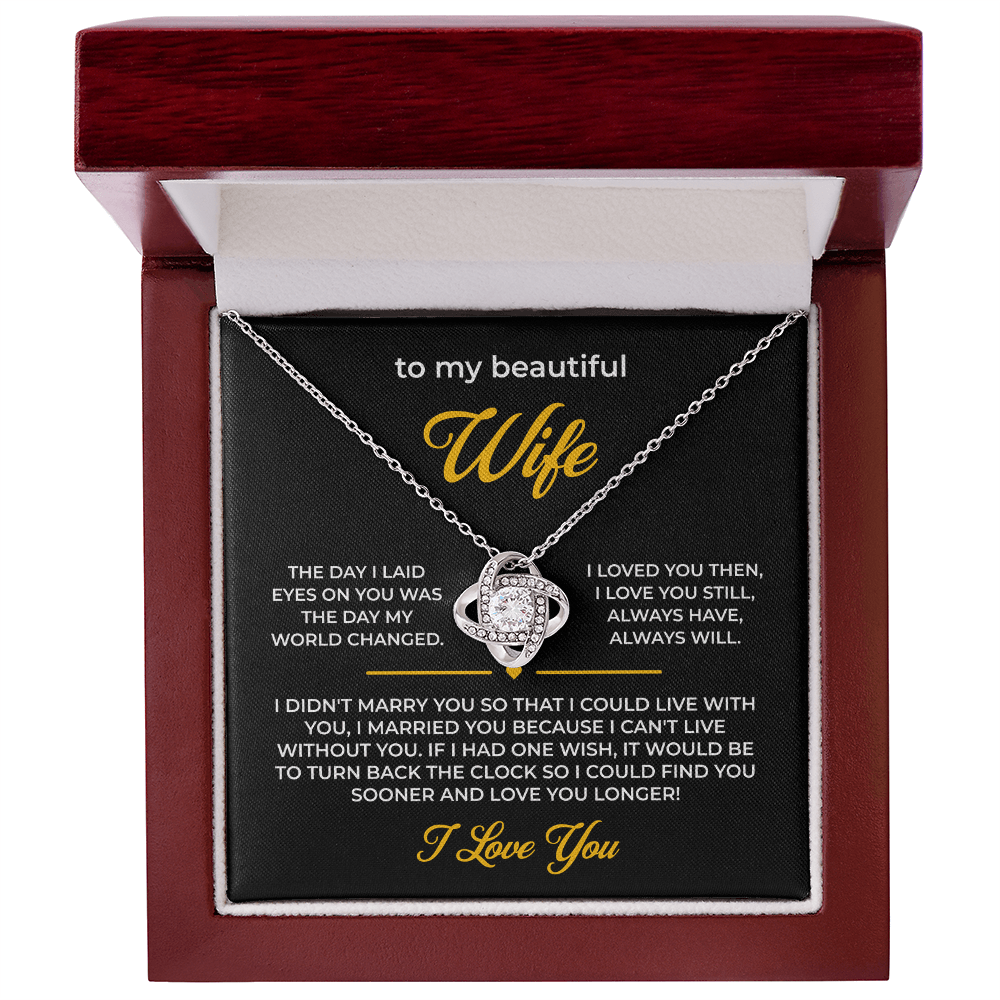 ShineOn Fulfillment Jewelry 14K White Gold Finish / Luxury Box Husband->Wife - Love Knot Necklace - GHR1278