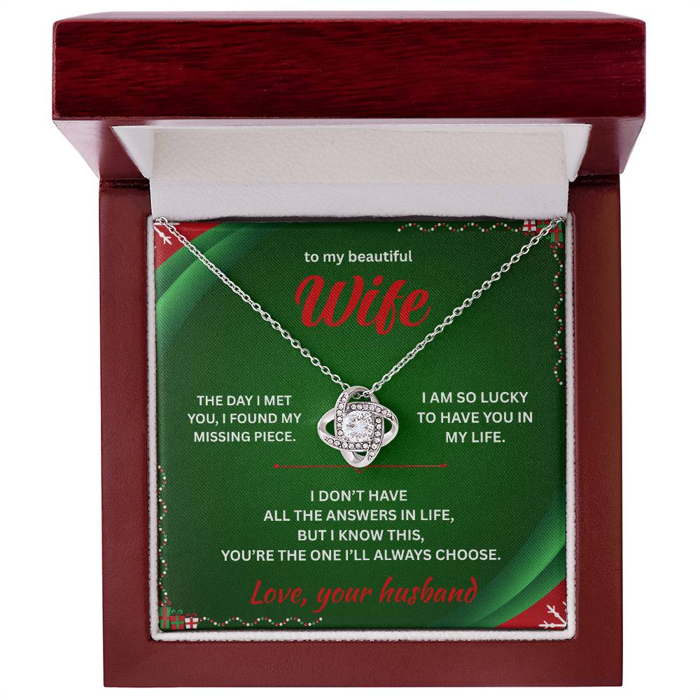 ShineOn Fulfillment Jewelry 14K White Gold Finish / Luxury Box Husband->Wife - Love Knot Necklace - GHR1287