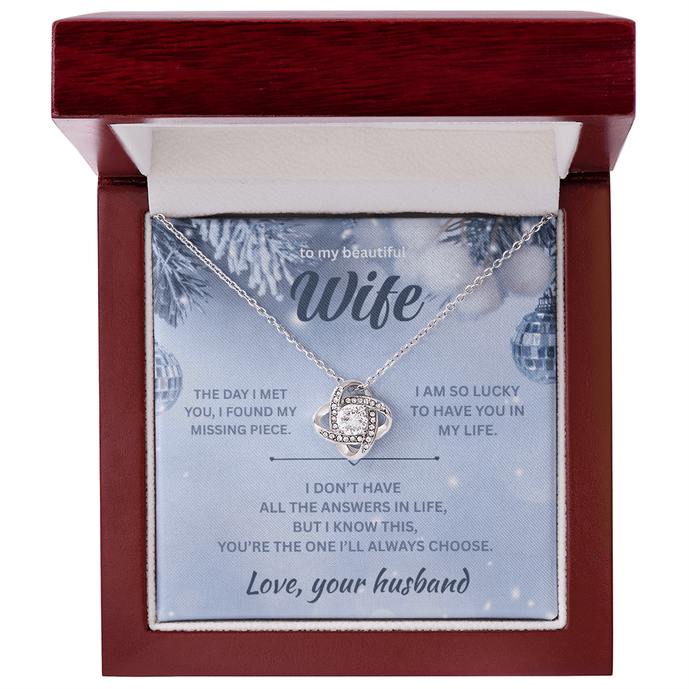 ShineOn Fulfillment Jewelry 14K White Gold Finish / Luxury Box Husband->Wife - Love Knot Necklace - GHR1293