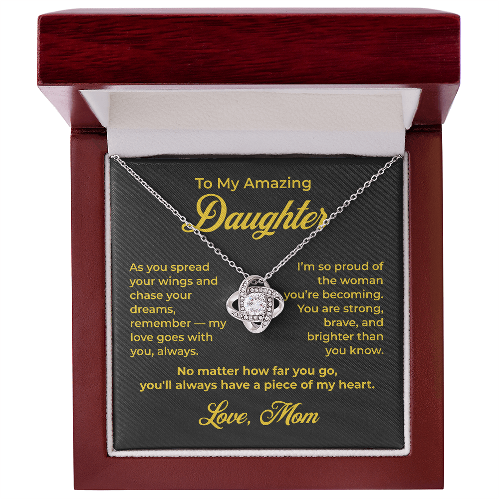 ShineOn Fulfillment Jewelry 14K White Gold Finish / Luxury Box To My Amazing Daughter - Love Knot Necklace - GHR1185