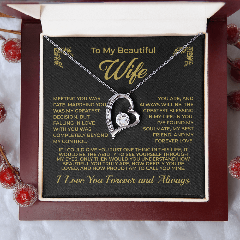 ShineOn Fulfillment Jewelry 14k White Gold Finish / Luxury Box To My Beautiful Wife - Forever Love Necklace