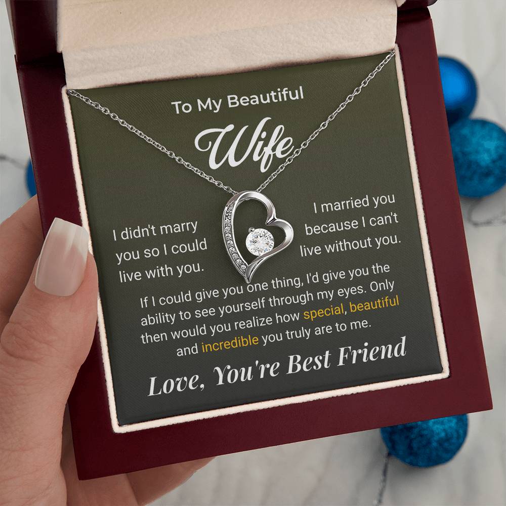 ShineOn Fulfillment Jewelry 14k White Gold Finish / Luxury Box To My Beautiful Wife Forever Love Necklace - GHR1261